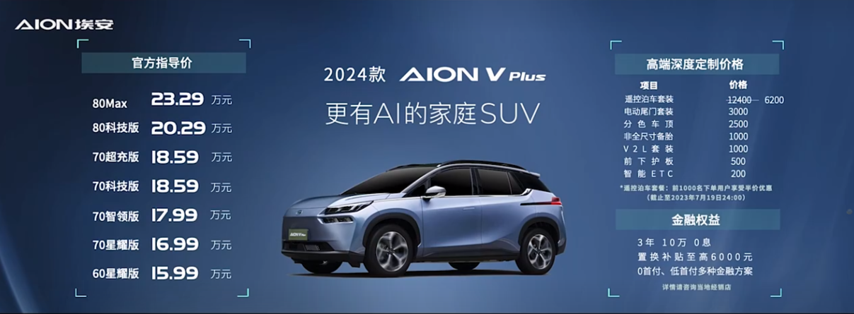 2024款AION V Plus上市 售價15.99-23.29萬元