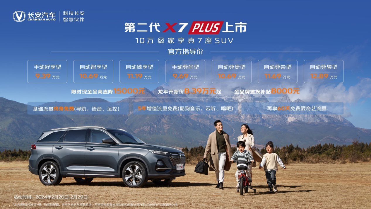 長安第二代X5 PLUS/X7 PLUS上市 限時優惠價僅7.39萬起